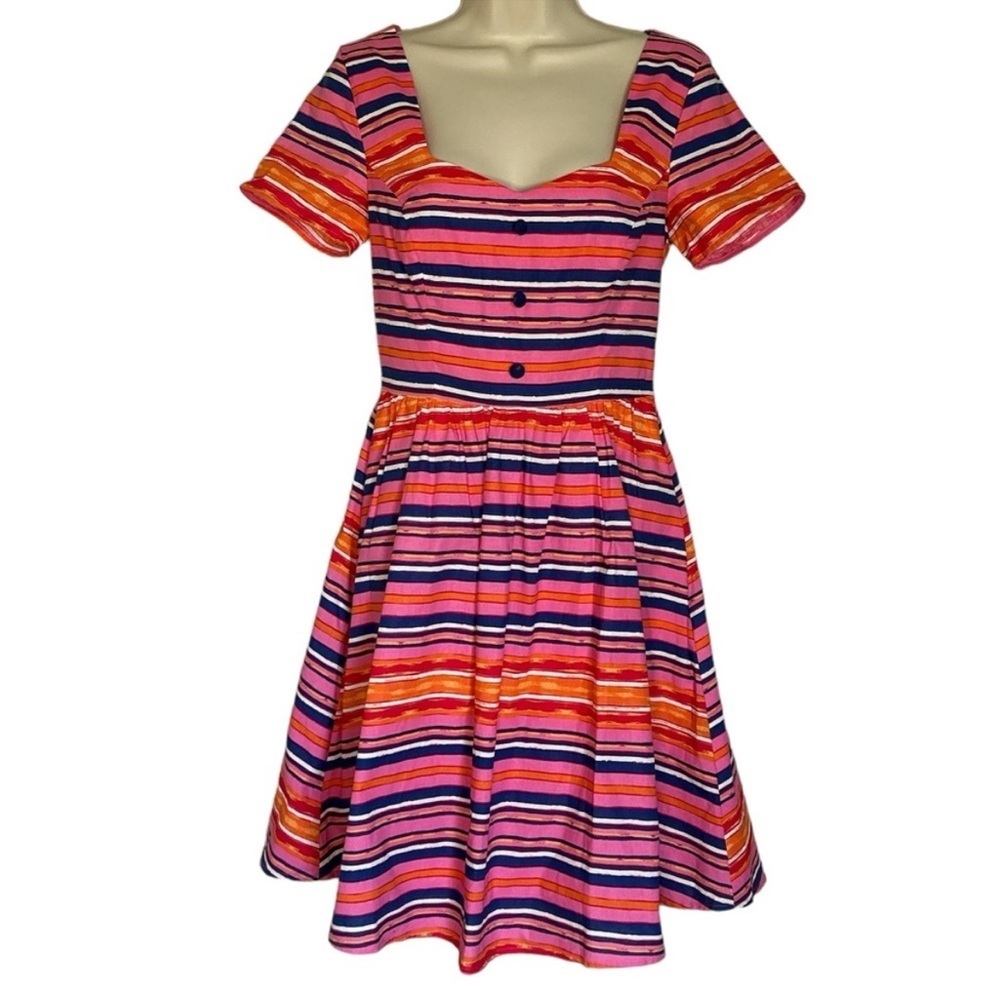 Anthropologie Modcloth Pink Striped Dress With Short Sleeves Size S